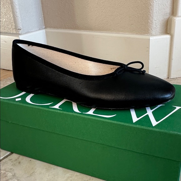 J. Crew Black Leather Ballet Flats with Bow Trim - Picture 2 of 4
